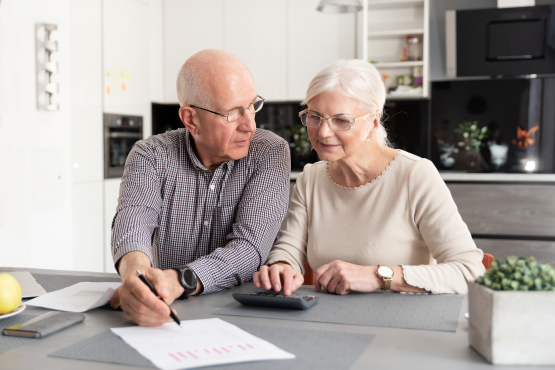 Senior couple discussing about finances